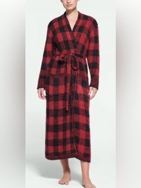 SKIMS Cozy Knit Buffalo Plaid Long Robe NWT